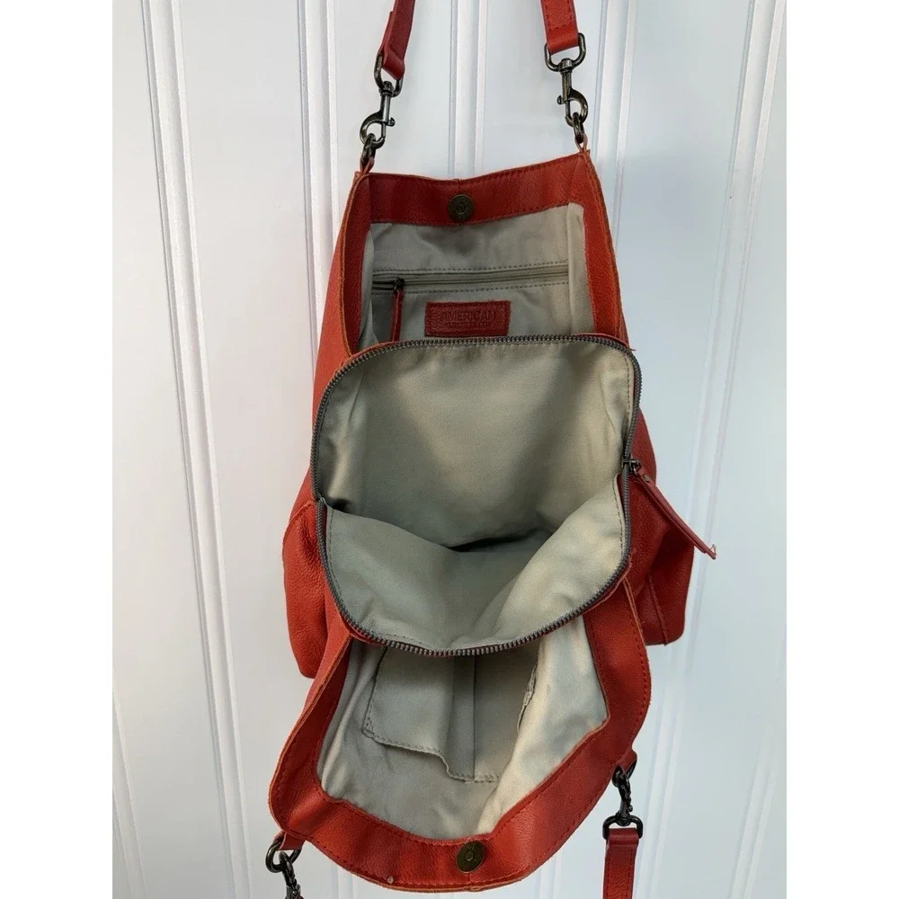 American Leather Co. Austin Triple Entry Bucket Purse Red Hobo Bag